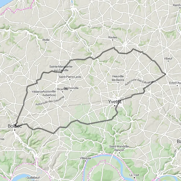 Map miniature of "Sainte-Marie-des-Champs Loop" cycling inspiration in Haute-Normandie, France. Generated by Tarmacs.app cycling route planner