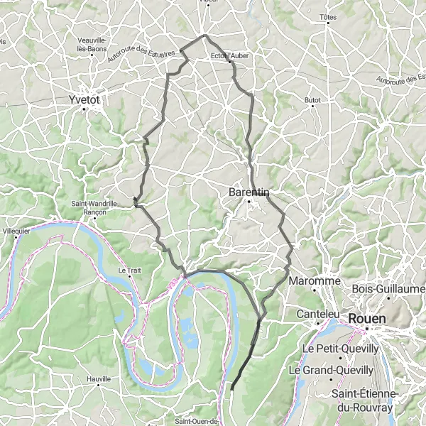 Map miniature of "Yerville Hill Challenge" cycling inspiration in Haute-Normandie, France. Generated by Tarmacs.app cycling route planner