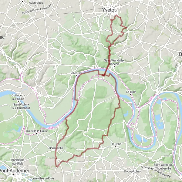 Map miniature of "Gravel Adventure and Scenic Seaside Exploration" cycling inspiration in Haute-Normandie, France. Generated by Tarmacs.app cycling route planner