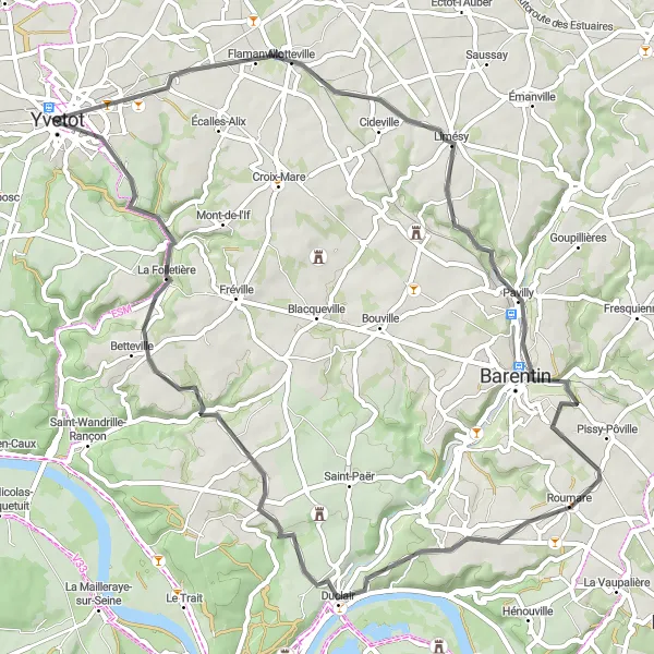 Map miniature of "Tranquil Countryside and Charming Villages Leisurely Ride" cycling inspiration in Haute-Normandie, France. Generated by Tarmacs.app cycling route planner