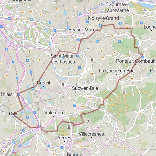Miniature de la carte de l'inspiration cycliste "Aventure gravel à travers la campagne francilienne" dans la Ile-de-France, France. Générée par le planificateur d'itinéraire cycliste Tarmacs.app