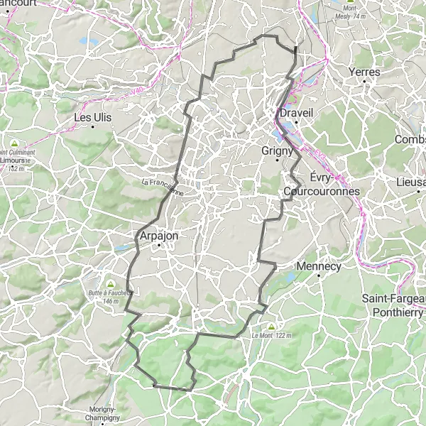 Map miniature of "The Hill Challenge" cycling inspiration in Ile-de-France, France. Generated by Tarmacs.app cycling route planner
