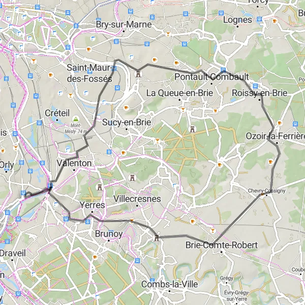Map miniature of "Riverside Exploration" cycling inspiration in Ile-de-France, France. Generated by Tarmacs.app cycling route planner