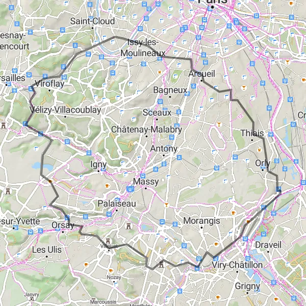 Miniature de la carte de l'inspiration cycliste "Parcours des Étangs de Saclay" dans la Ile-de-France, France. Générée par le planificateur d'itinéraire cycliste Tarmacs.app