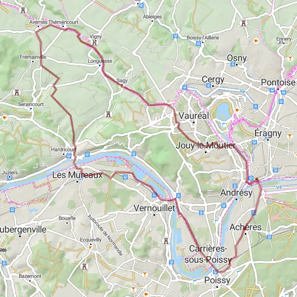 Map miniature of "Achères Discovery" cycling inspiration in Ile-de-France, France. Generated by Tarmacs.app cycling route planner