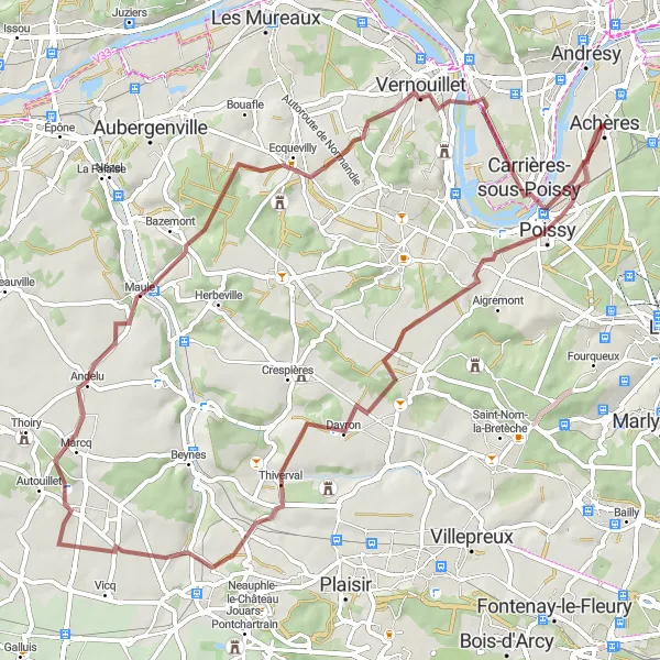 Map miniature of "Poissy Adventure" cycling inspiration in Ile-de-France, France. Generated by Tarmacs.app cycling route planner