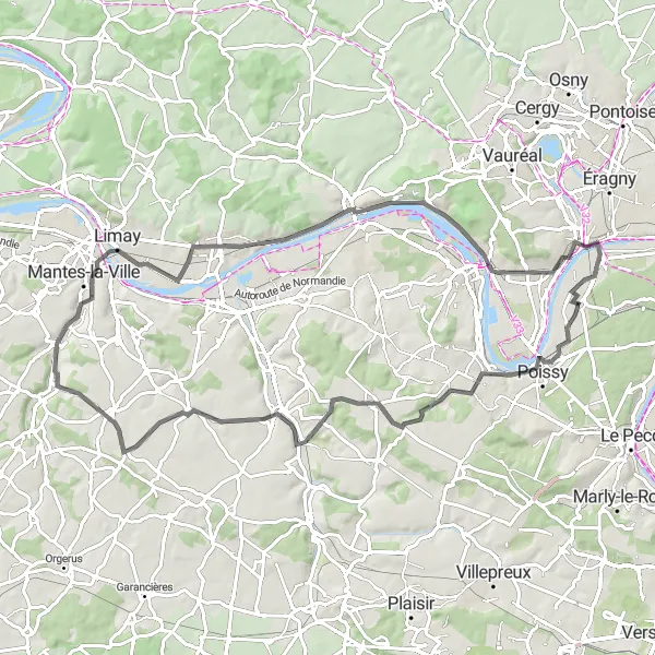 Map miniature of "A Scenic Road Tour: Exploring Poissy and Pontoise" cycling inspiration in Ile-de-France, France. Generated by Tarmacs.app cycling route planner