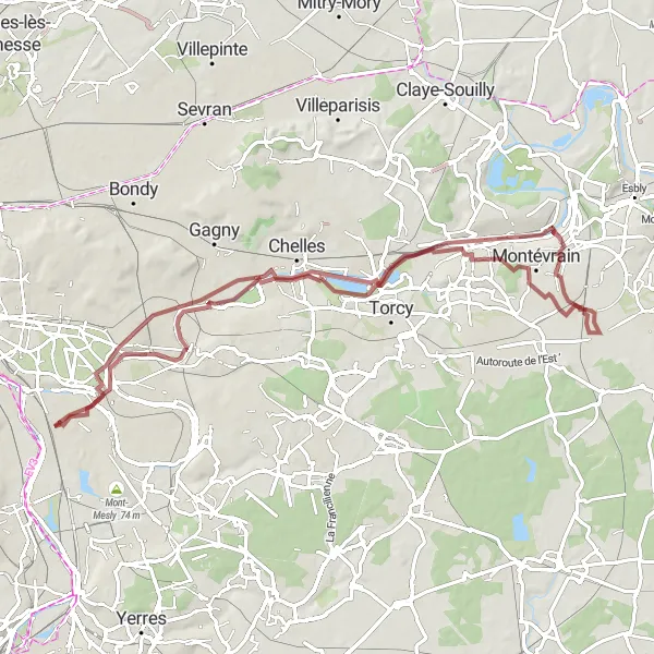 Map miniature of "Marne River Gravel Loop" cycling inspiration in Ile-de-France, France. Generated by Tarmacs.app cycling route planner