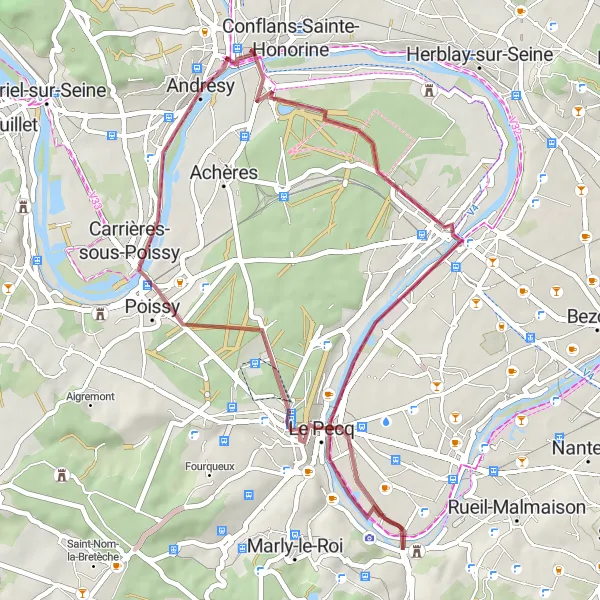 Miniature de la carte de l'inspiration cycliste "Parcours gravel avec vue sur Paris" dans la Ile-de-France, France. Générée par le planificateur d'itinéraire cycliste Tarmacs.app