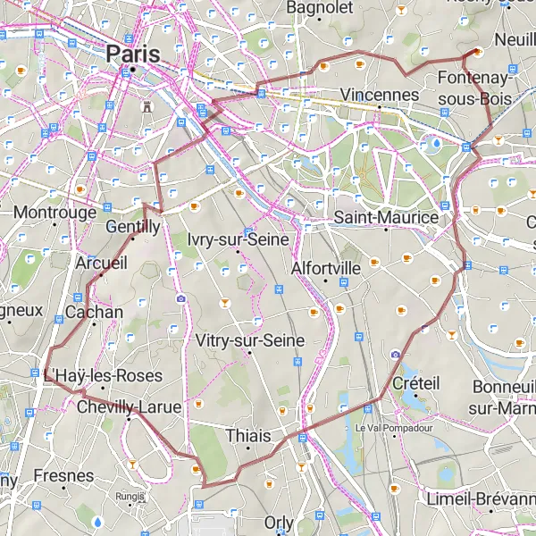 Map miniature of "Hidden Gems" cycling inspiration in Ile-de-France, France. Generated by Tarmacs.app cycling route planner