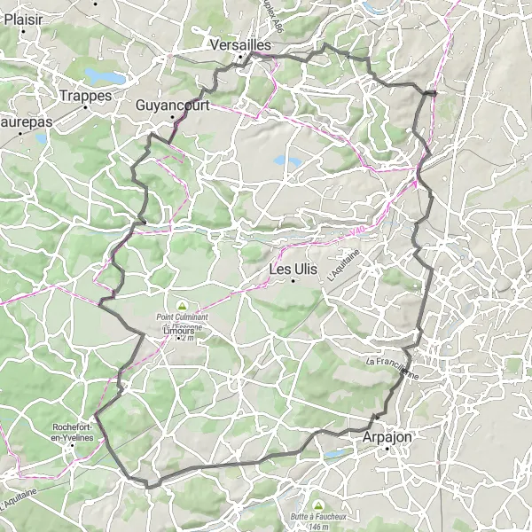 Miniature de la carte de l'inspiration cycliste "Voyage épique à travers l'Essonne et les Yvelines" dans la Ile-de-France, France. Générée par le planificateur d'itinéraire cycliste Tarmacs.app