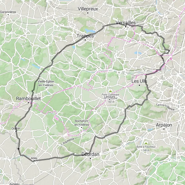 Miniature de la carte de l'inspiration cycliste "Le tour des vallées de l'Essonne et de la Bièvre" dans la Ile-de-France, France. Générée par le planificateur d'itinéraire cycliste Tarmacs.app