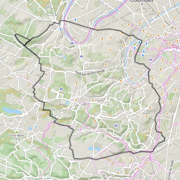 Miniature de la carte de l'inspiration cycliste "Traversée de la Vallée de Chevreuse en vélo de route" dans la Ile-de-France, France. Générée par le planificateur d'itinéraire cycliste Tarmacs.app