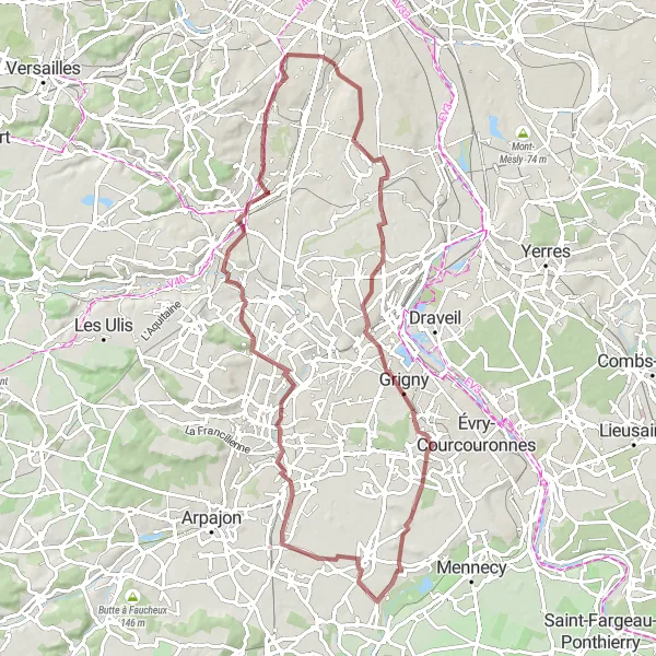 Miniature de la carte de l'inspiration cycliste "Boucle à travers l'Essonne" dans la Ile-de-France, France. Générée par le planificateur d'itinéraire cycliste Tarmacs.app