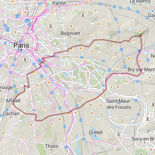 Map miniature of "Off the Beaten Path" cycling inspiration in Ile-de-France, France. Generated by Tarmacs.app cycling route planner