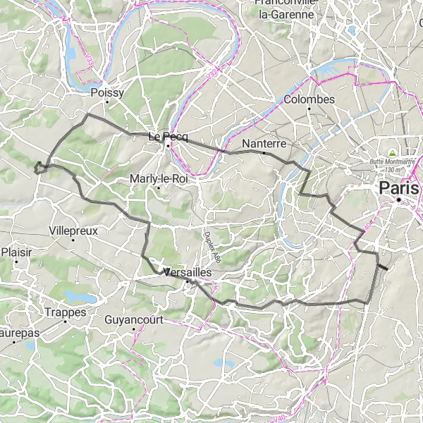 Map miniature of "Palaces and Scenic Views" cycling inspiration in Ile-de-France, France. Generated by Tarmacs.app cycling route planner