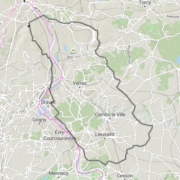 Map miniature of "Temple Grec and Beyond" cycling inspiration in Ile-de-France, France. Generated by Tarmacs.app cycling route planner