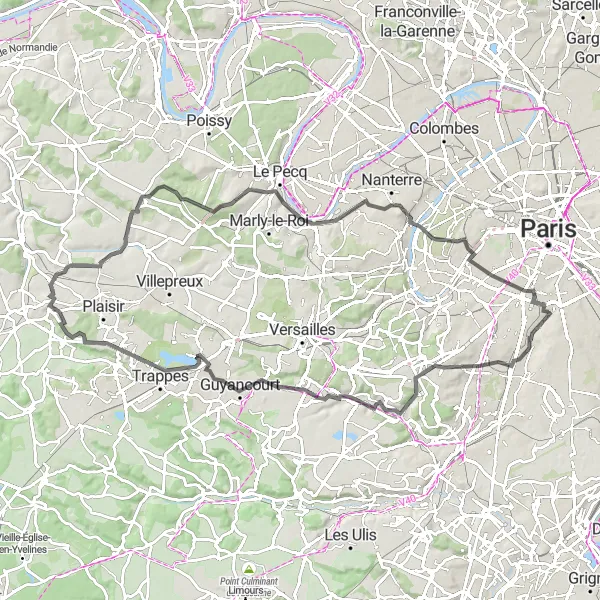 Miniature de la carte de l'inspiration cycliste "Parcours du Désert de Retz et des environs" dans la Ile-de-France, France. Générée par le planificateur d'itinéraire cycliste Tarmacs.app