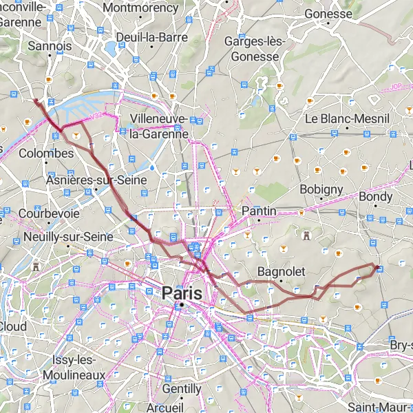 Map miniature of "Gravel Route: Urban Adventures and Historic Sites" cycling inspiration in Ile-de-France, France. Generated by Tarmacs.app cycling route planner