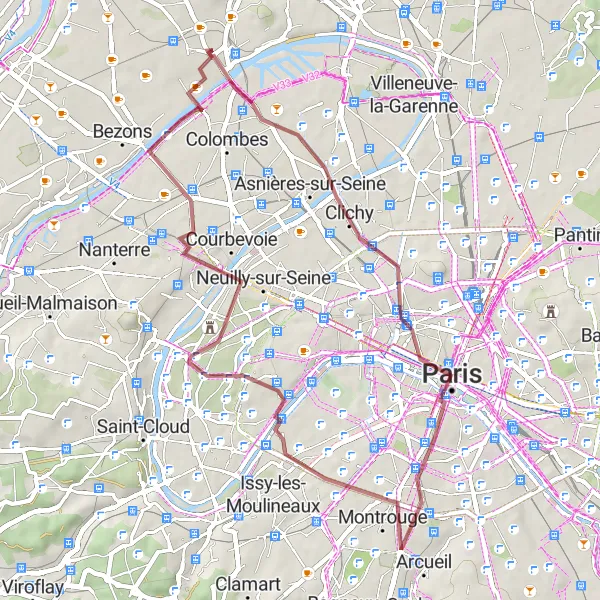 Map miniature of "Gravel Route: Paris and Beyond" cycling inspiration in Ile-de-France, France. Generated by Tarmacs.app cycling route planner
