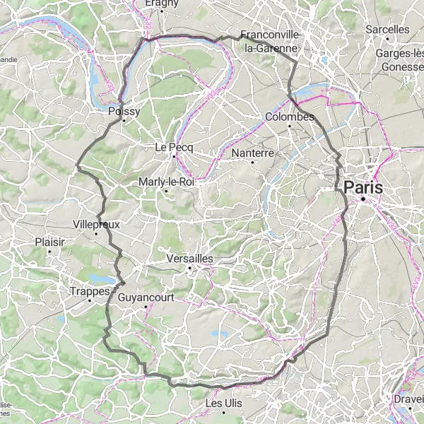 Map miniature of "From Paris to Versailles" cycling inspiration in Ile-de-France, France. Generated by Tarmacs.app cycling route planner