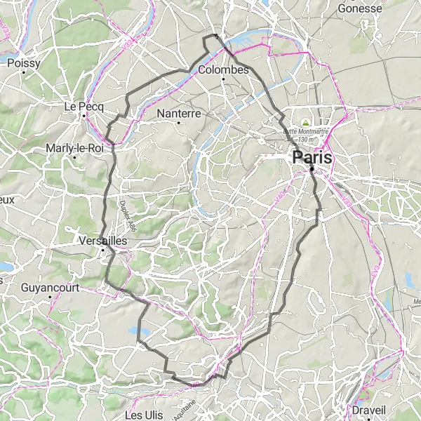 Map miniature of "Argenteuil to Promotoire des Étangs de Saclay" cycling inspiration in Ile-de-France, France. Generated by Tarmacs.app cycling route planner