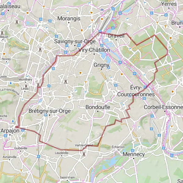 Map miniature of "Valleys and Views Gravel Ride" cycling inspiration in Ile-de-France, France. Generated by Tarmacs.app cycling route planner