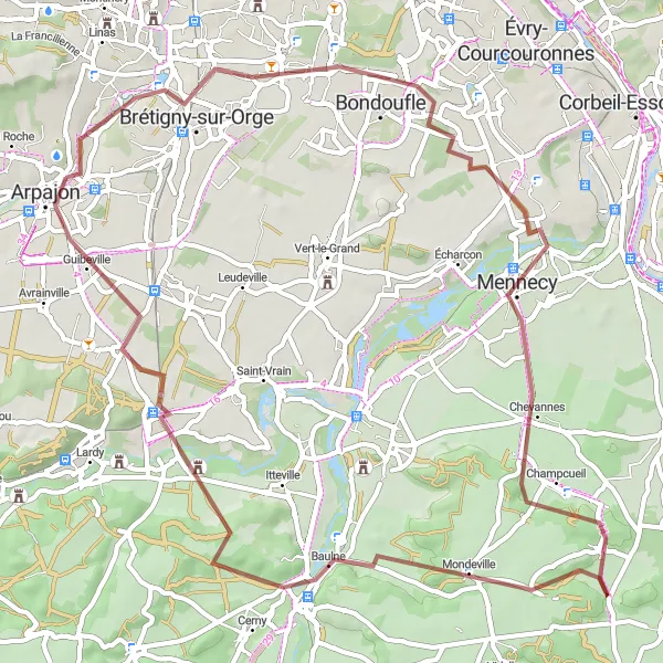 Miniature de la carte de l'inspiration cycliste "Circuit de la Vallée de l'Orge" dans la Ile-de-France, France. Générée par le planificateur d'itinéraire cycliste Tarmacs.app