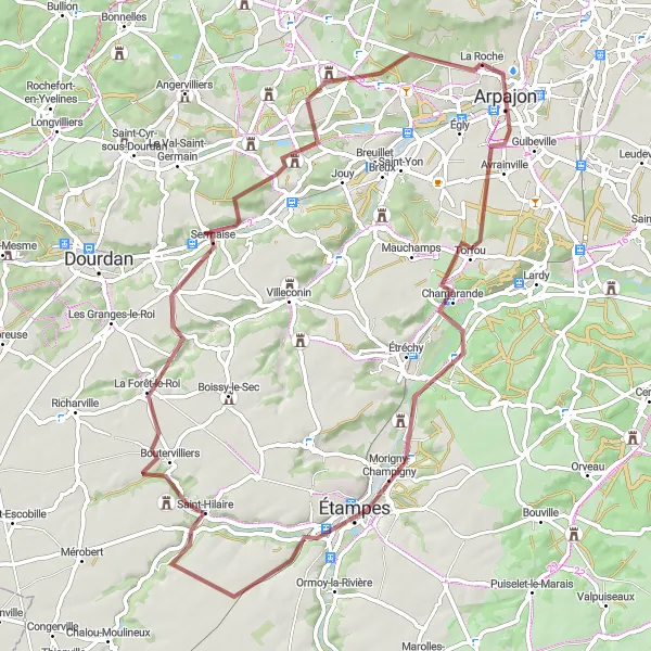 Map miniature of "Chamarande Gravel Adventure" cycling inspiration in Ile-de-France, France. Generated by Tarmacs.app cycling route planner