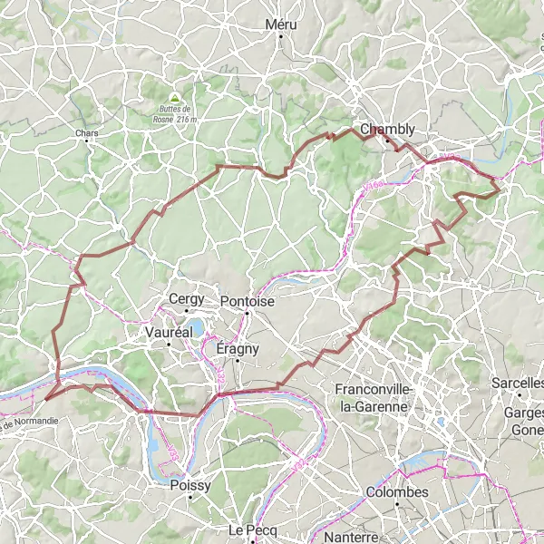 Map miniature of "In the Footsteps of Van Gogh" cycling inspiration in Ile-de-France, France. Generated by Tarmacs.app cycling route planner