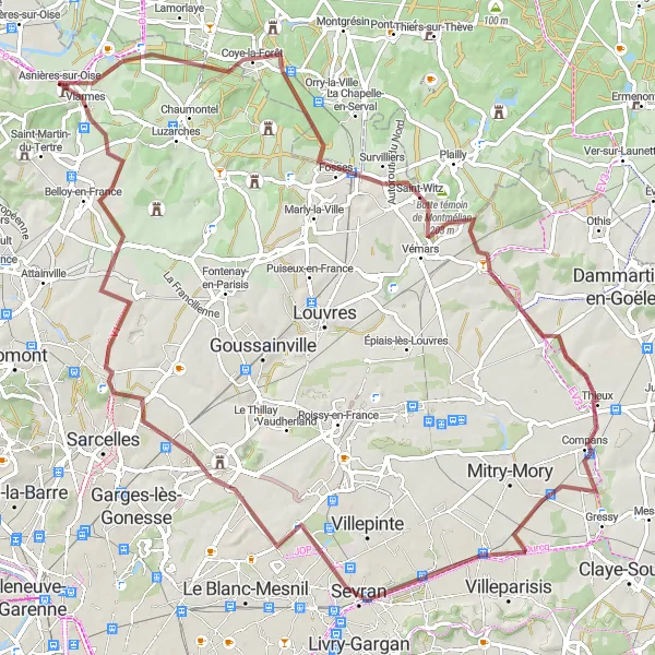 Map miniature of "Discover the Forests" cycling inspiration in Ile-de-France, France. Generated by Tarmacs.app cycling route planner