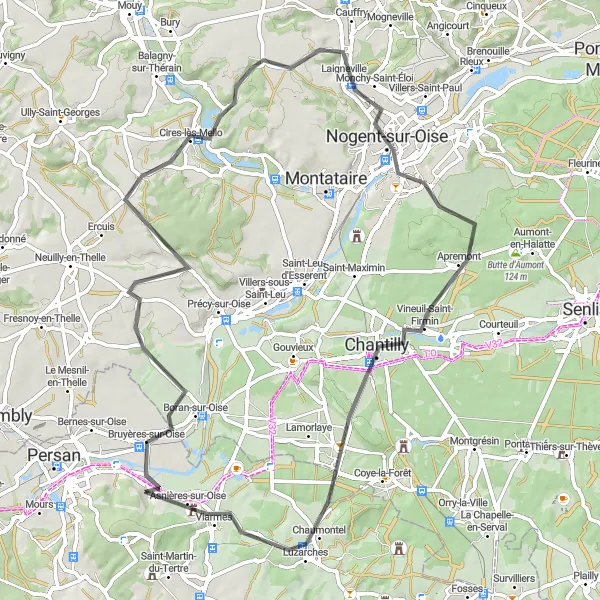 Miniature de la carte de l'inspiration cycliste "Boucle de Chantilly et Creil" dans la Ile-de-France, France. Générée par le planificateur d'itinéraire cycliste Tarmacs.app