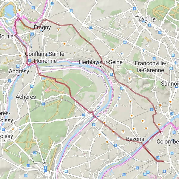 Map miniature of "Gravel Expedition to Maisons-Laffitte and La Garenne-Colombes" cycling inspiration in Ile-de-France, France. Generated by Tarmacs.app cycling route planner