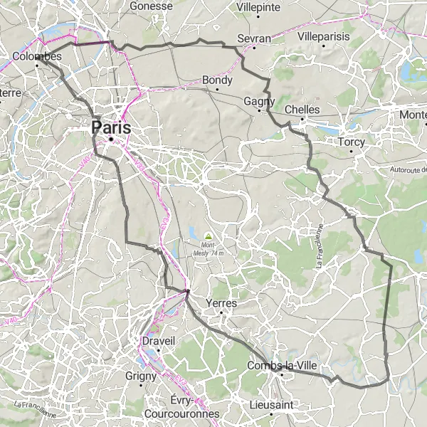 Map miniature of "The Ultimate Challenge from Asnières-sur-Seine to Bois-Colombes" cycling inspiration in Ile-de-France, France. Generated by Tarmacs.app cycling route planner