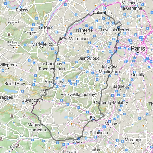 Map miniature of "Versailles and Trocadéro Adventure" cycling inspiration in Ile-de-France, France. Generated by Tarmacs.app cycling route planner