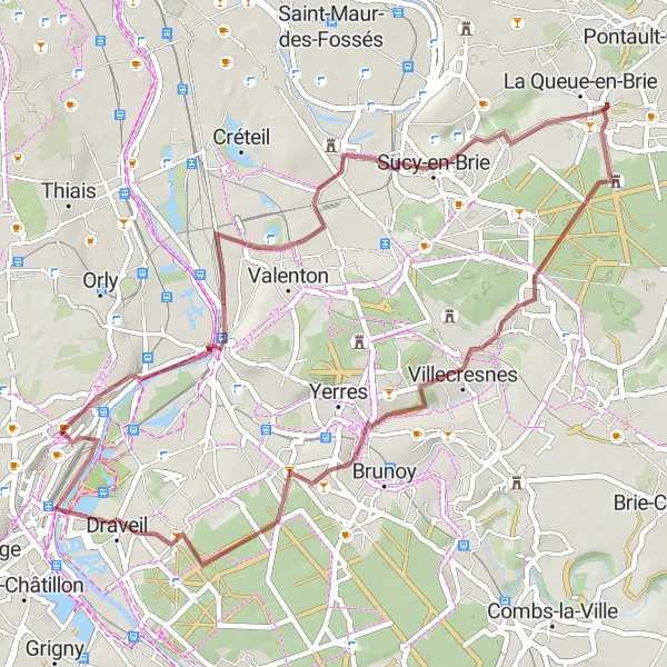 Map miniature of "Val-de-Marne Gravel Circuit" cycling inspiration in Ile-de-France, France. Generated by Tarmacs.app cycling route planner