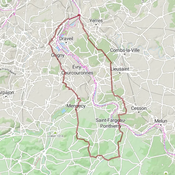Map miniature of "Gravel Adventure to Champcueil and Château d'Ozonville" cycling inspiration in Ile-de-France, France. Generated by Tarmacs.app cycling route planner