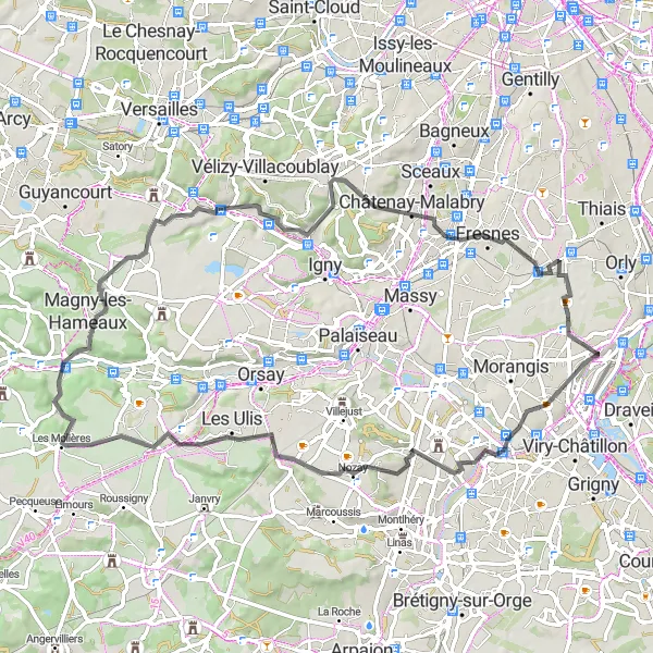 Miniature de la carte de l'inspiration cycliste "Parcours vallonné autour d'Athis-Mons" dans la Ile-de-France, France. Générée par le planificateur d'itinéraire cycliste Tarmacs.app