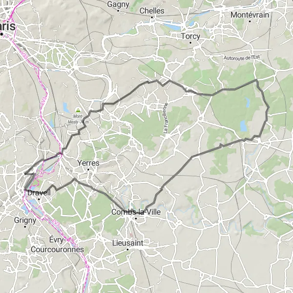 Miniature de la carte de l'inspiration cycliste "Boucle de la Vallée du Morbras au départ d'Athis-Mons" dans la Ile-de-France, France. Générée par le planificateur d'itinéraire cycliste Tarmacs.app