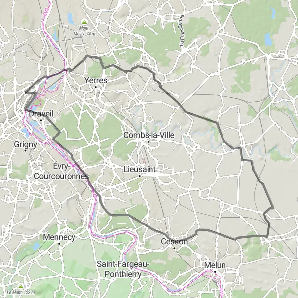 Map miniature of "Scenic Road Trip to Soisy-sur-Seine and Brie-Comte-Robert" cycling inspiration in Ile-de-France, France. Generated by Tarmacs.app cycling route planner