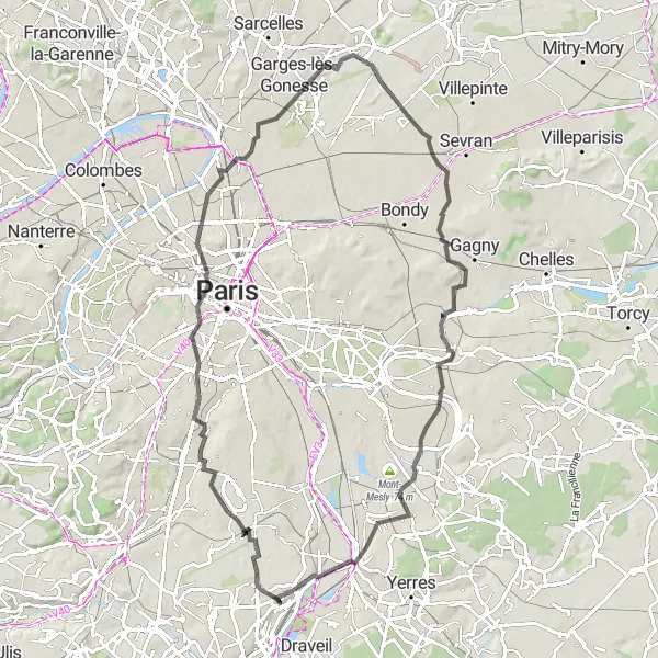 Map miniature of "Essonne Loop" cycling inspiration in Ile-de-France, France. Generated by Tarmacs.app cycling route planner