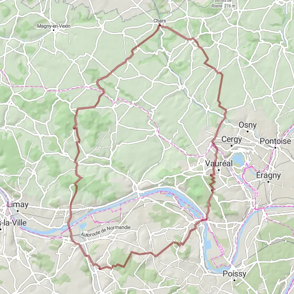 Map miniature of "Les Vexin Gravel Loop" cycling inspiration in Ile-de-France, France. Generated by Tarmacs.app cycling route planner