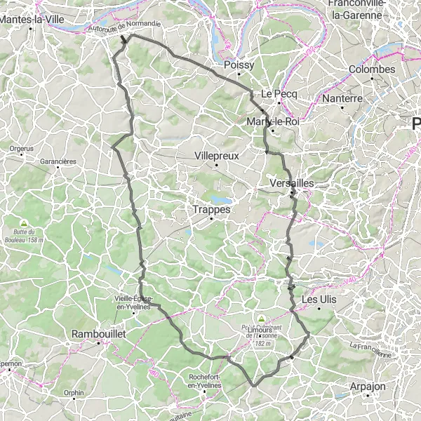 Map miniature of "Scenic tour of Chambourcy and Palace of Versailles" cycling inspiration in Ile-de-France, France. Generated by Tarmacs.app cycling route planner