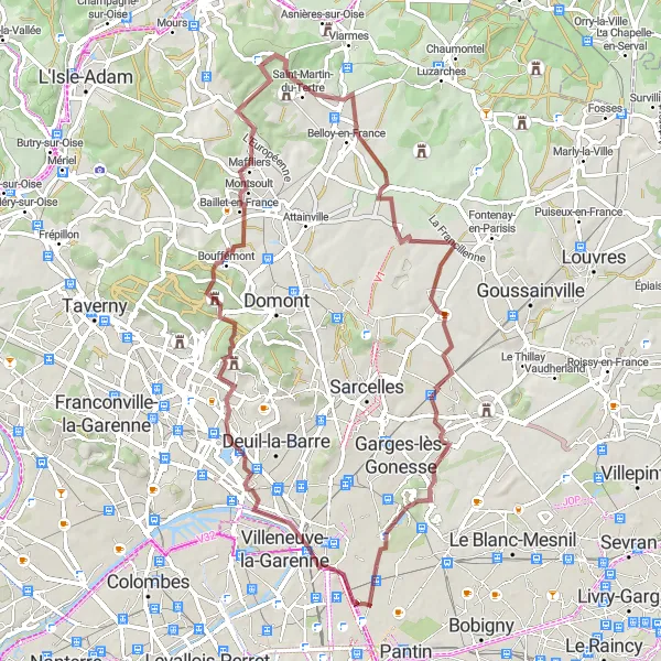Map miniature of "Off the Beaten Path: Discovering Gravel Tracks" cycling inspiration in Ile-de-France, France. Generated by Tarmacs.app cycling route planner