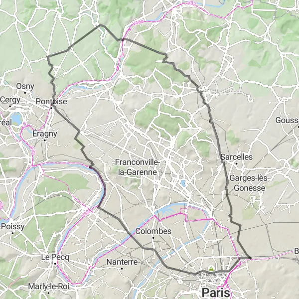 Map miniature of "Montmartre and Beyond: A Road Cycling Experience" cycling inspiration in Ile-de-France, France. Generated by Tarmacs.app cycling route planner