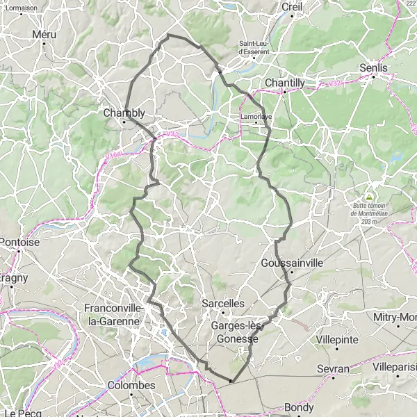 Miniature de la carte de l'inspiration cycliste "Circuit des Châteaux et Champs Route" dans la Ile-de-France, France. Générée par le planificateur d'itinéraire cycliste Tarmacs.app