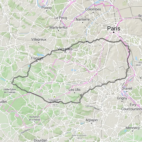 Miniature de la carte de l'inspiration cycliste "La Boucle des Forêts et Monuments" dans la Ile-de-France, France. Générée par le planificateur d'itinéraire cycliste Tarmacs.app