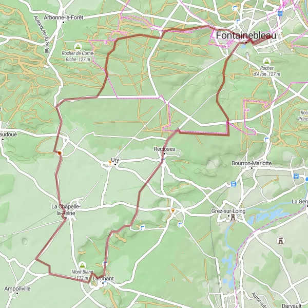 Map miniature of "Fontainebleau Gravel Exploration" cycling inspiration in Ile-de-France, France. Generated by Tarmacs.app cycling route planner