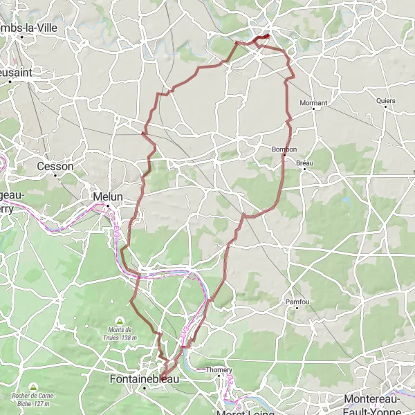 Map miniature of "Off the Beaten Path" cycling inspiration in Ile-de-France, France. Generated by Tarmacs.app cycling route planner