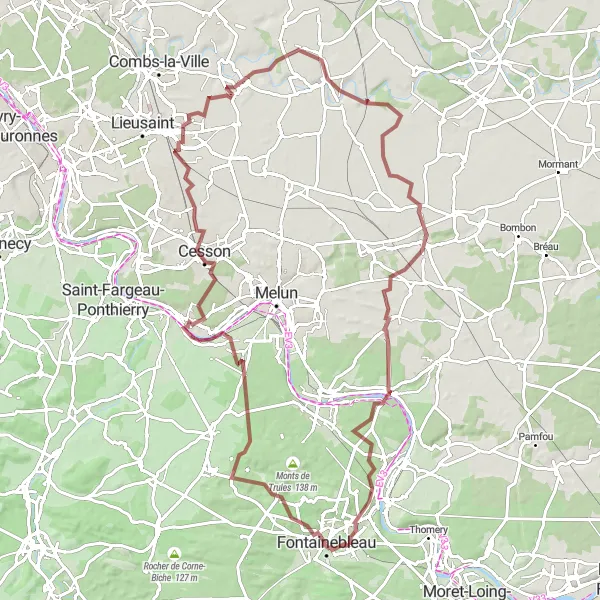 Map miniature of "Fontainebleau and Surroundings" cycling inspiration in Ile-de-France, France. Generated by Tarmacs.app cycling route planner